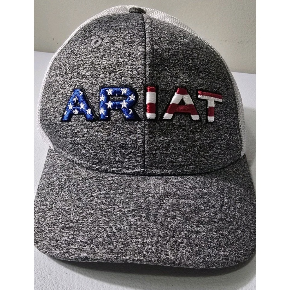 Ariat Mens SnapBack Hat Mesh Back Embroidered USA‎ Flag Logo